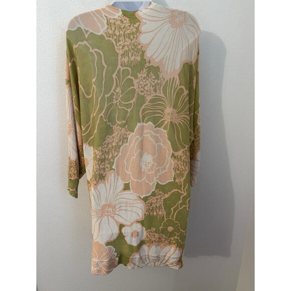 Tori Richard Kimono Sweater Green Pink Floral Hawaiian Silk Blend Size M - Picture 3 of 7